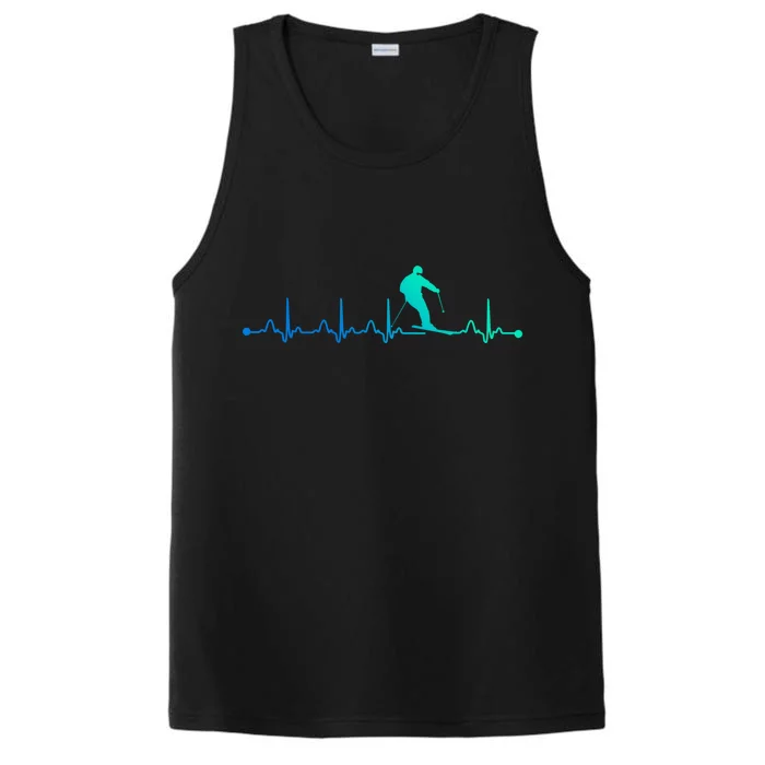 Skiing Heartbeat Ekg Skiing Coach Gift Performance Tank