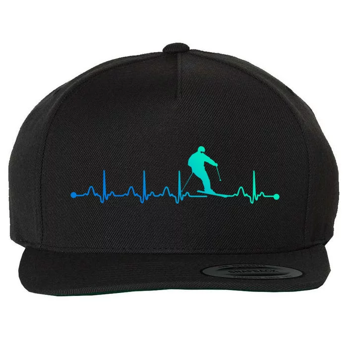 Skiing Heartbeat Ekg Skiing Coach Gift Wool Snapback Cap