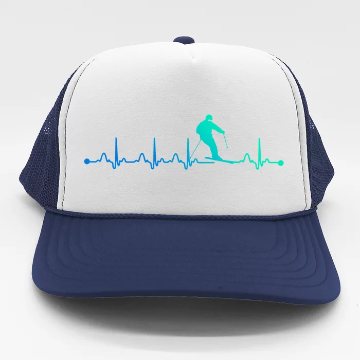 Skiing Heartbeat Ekg Skiing Coach Gift Trucker Hat