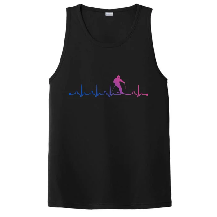 Skiing Heartbeat Ekg Skiing Coach Gift Performance Tank