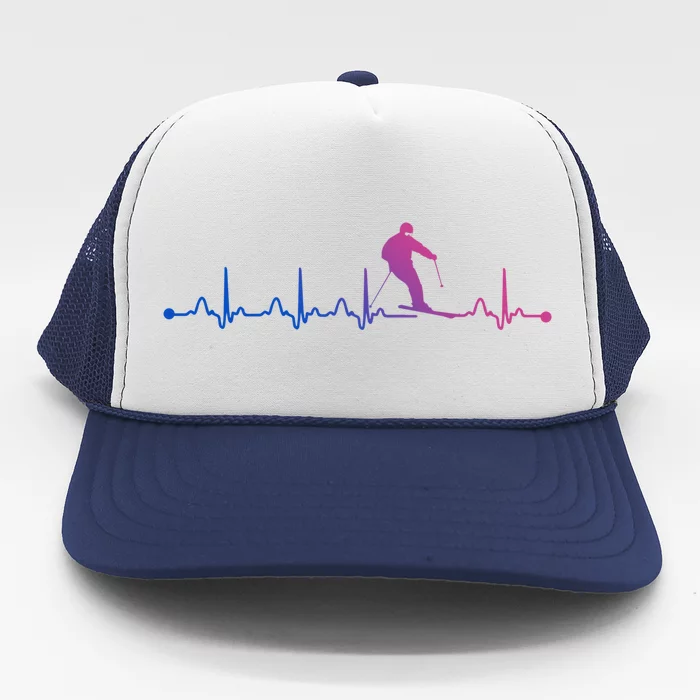 Skiing Heartbeat Ekg Skiing Coach Gift Trucker Hat