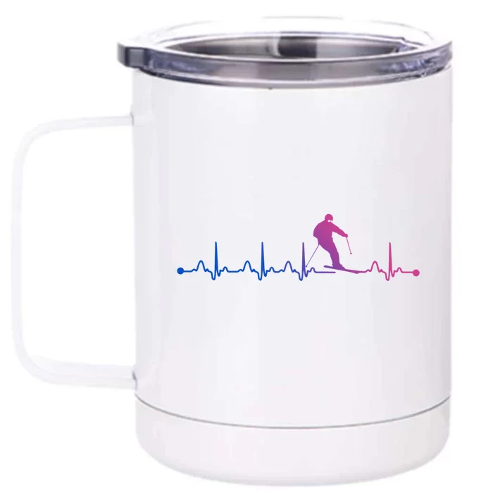 Skiing Heartbeat Ekg Skiing Coach Gift Front & Back 12oz Stainless Steel Tumbler Cup