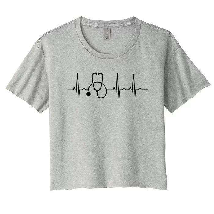 Stethoscope Heartbeat Ekg Nurse Medical Doctor Cool Nursing Cute Gift Women's Crop Top Tee