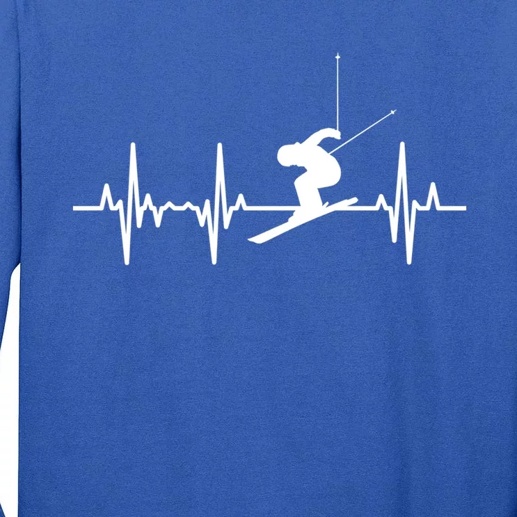 Ski Heartbeat Ecg Skiing Coach Gift Tall Long Sleeve T-Shirt