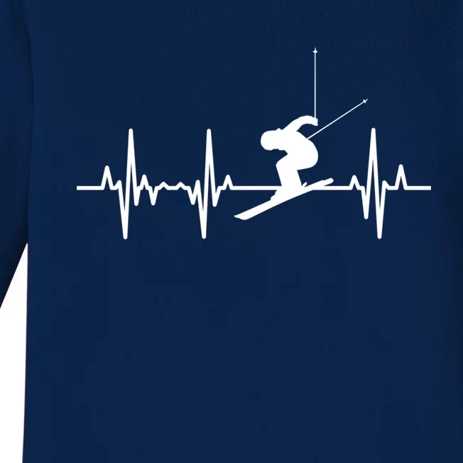 Ski Heartbeat Ecg Skiing Coach Gift Baby Long Sleeve Bodysuit