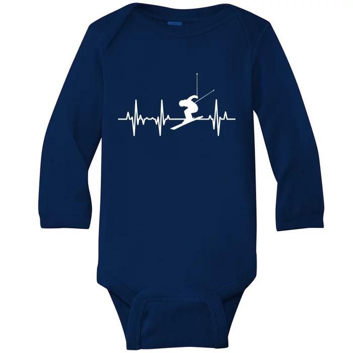 Ski Heartbeat Ecg Skiing Coach Gift Baby Long Sleeve Bodysuit