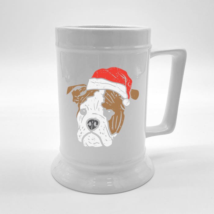 Santa Hat English Bulldog Christmas Pet Dog Lover Owner Xmas Funny Gift Front & Back Beer Stein