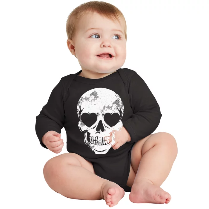 Skull Heart Eyes Lazy Halloween Costume Cute Skeleton Bones Baby Long Sleeve Bodysuit