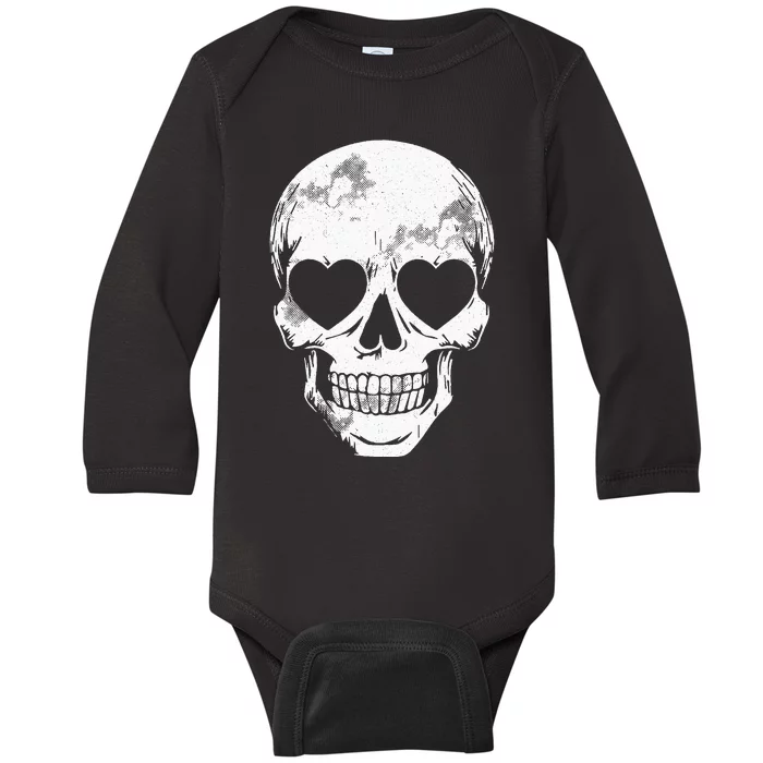 Skull Heart Eyes Lazy Halloween Costume Cute Skeleton Bones Baby Long Sleeve Bodysuit