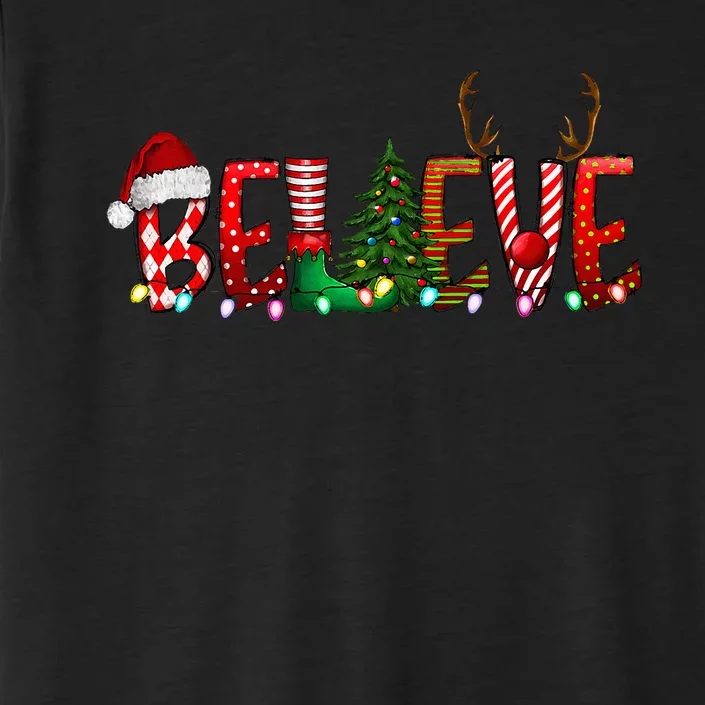 Santa Hat Elf Xmas Tree Christmas Believe ChromaSoft Performance T-Shirt