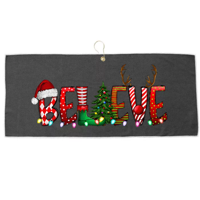 Santa Hat Elf Xmas Tree Christmas Believe Large Microfiber Waffle Golf Towel