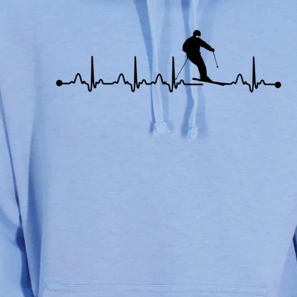 Skiing Heartbeat Ekg Pulse Skier Lover Funny Gift Unisex Surf Hoodie