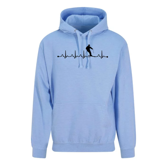 Skiing Heartbeat Ekg Pulse Skier Lover Funny Gift Unisex Surf Hoodie