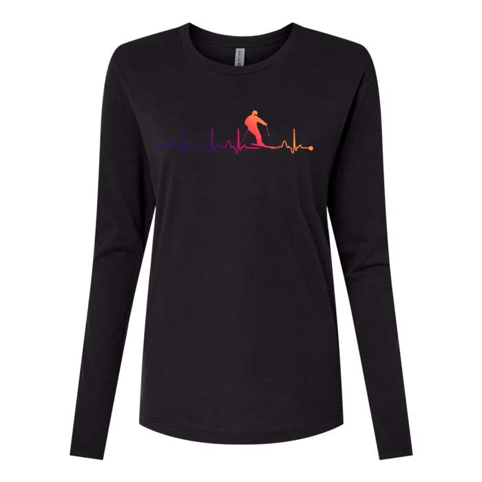 Skiing Heartbeat Ekg Pulse Skier Lover Funny Gift Womens Cotton Relaxed Long Sleeve T-Shirt