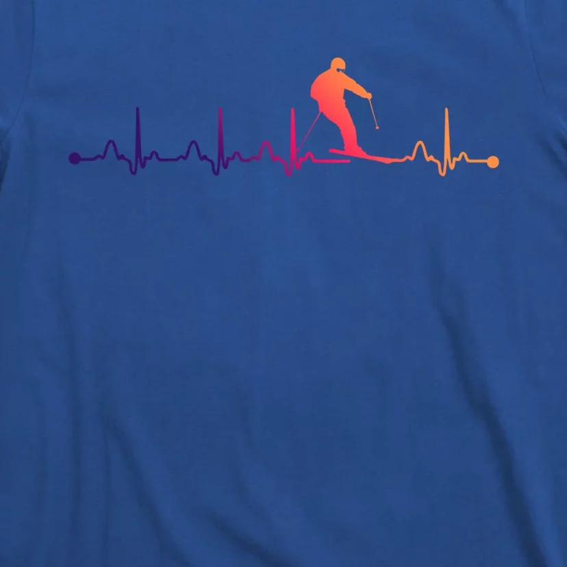 Skiing Heartbeat Ekg Pulse Skier Lover Funny Gift T-Shirt