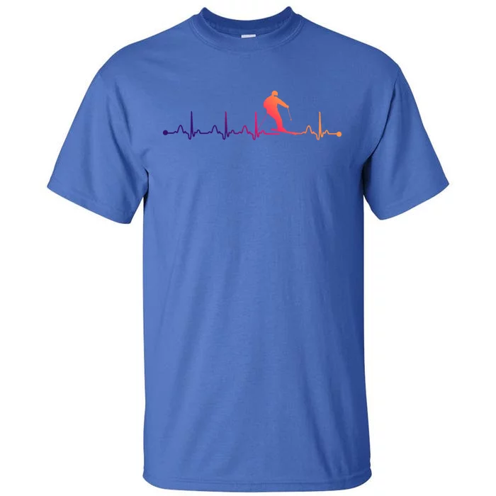 Skiing Heartbeat Ekg Pulse Skier Lover Funny Gift Tall T-Shirt