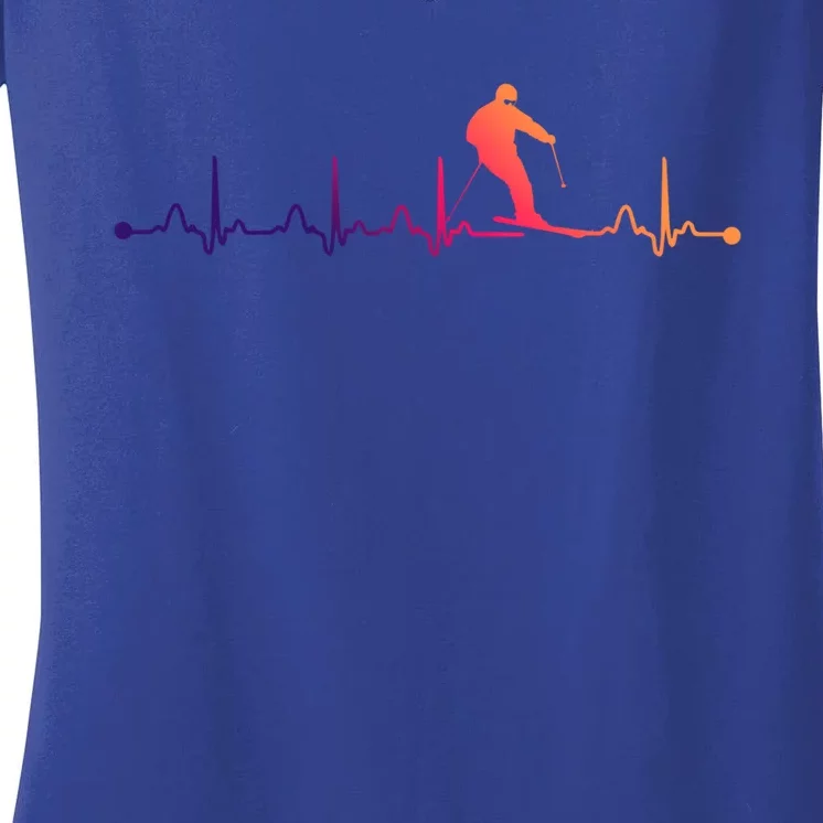 Skiing Heartbeat Ekg Pulse Skier Lover Funny Gift Women's V-Neck T-Shirt