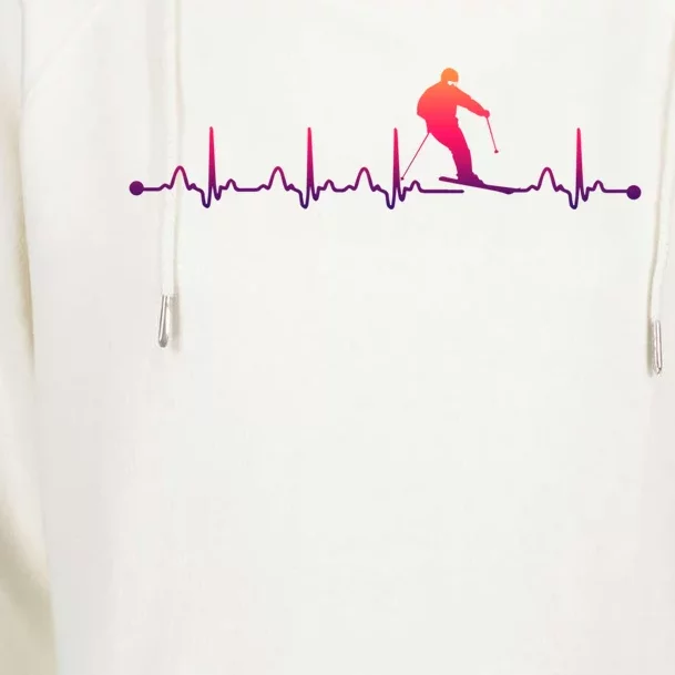 Skiing Heartbeat Ekg Skiing Coach Gift Womens Funnel Neck Pullover Hood