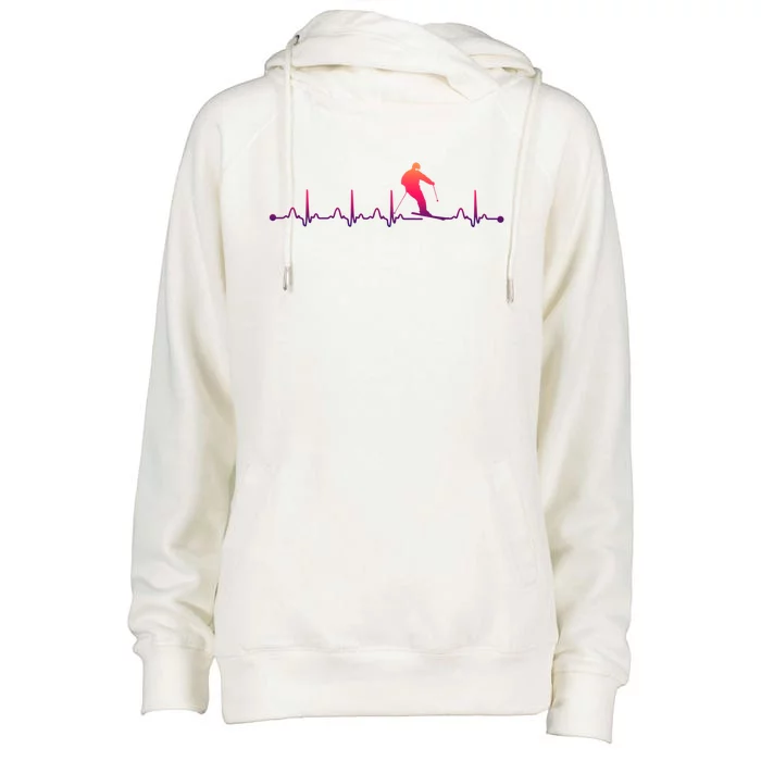 Skiing Heartbeat Ekg Skiing Coach Gift Womens Funnel Neck Pullover Hood