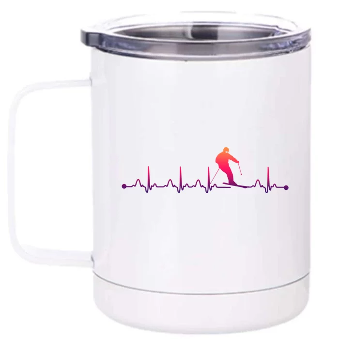 Skiing Heartbeat Ekg Skiing Coach Gift Front & Back 12oz Stainless Steel Tumbler Cup