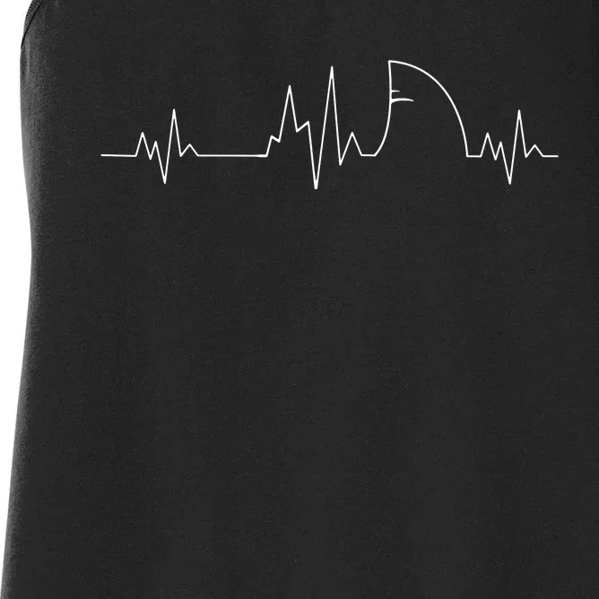 Shark Heartbeat EKG Funny Fish Fin Pulse Ocean Animal Lovers Women's Racerback Tank