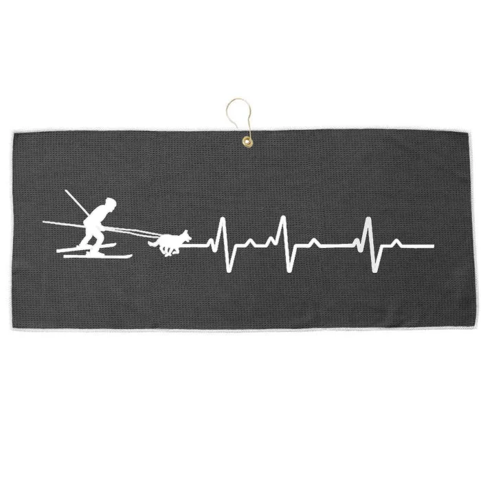 S Heartbeat Ekg Skijoring Skiing Dog Pulling Ski Driving Skier V Neck Large Microfiber Waffle Golf Towel