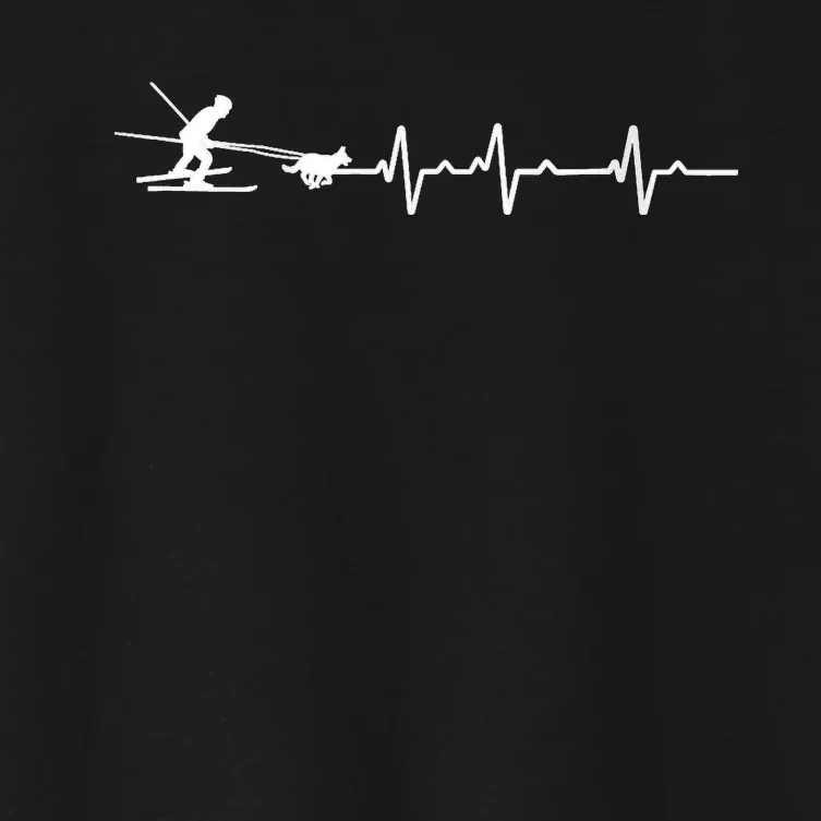 S Heartbeat Ekg Skijoring Skiing Dog Pulling Ski Driving Skier V Neck Women's Crop Top Tee