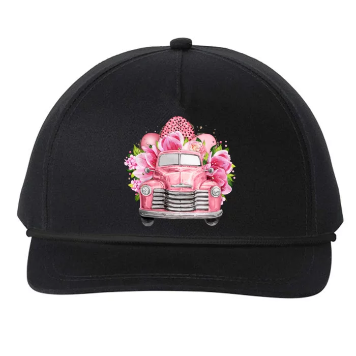 Spring Happy Easter Pink Vintage Truck Snapback Five-Panel Rope Hat