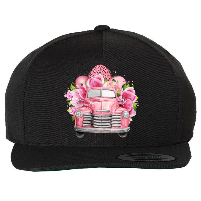 Spring Happy Easter Pink Vintage Truck Wool Snapback Cap