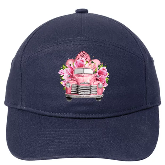 Spring Happy Easter Pink Vintage Truck 7-Panel Snapback Hat