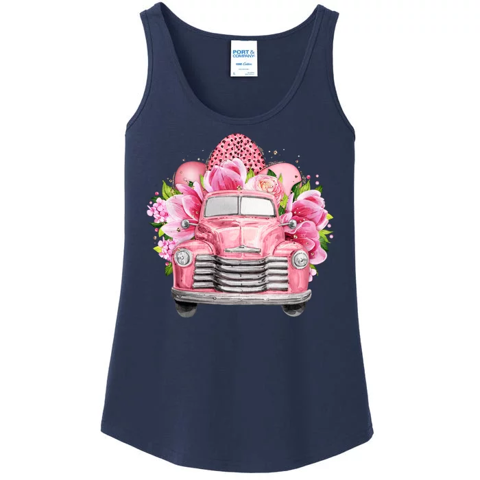 Spring Happy Easter Pink Vintage Truck Ladies Essential Tank