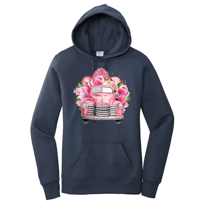 Spring Happy Easter Pink Vintage Truck Women's Pullover Hoodie