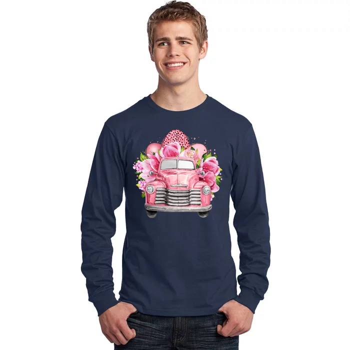 Spring Happy Easter Pink Vintage Truck Tall Long Sleeve T-Shirt