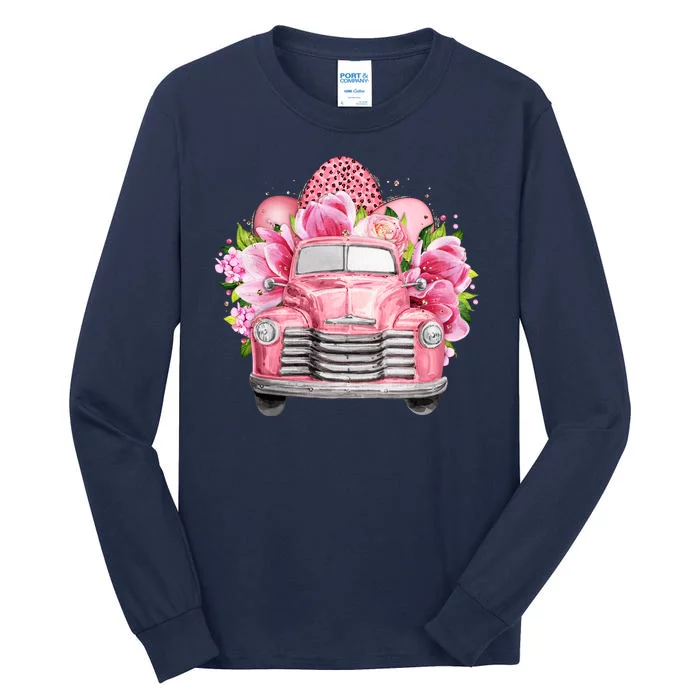 Spring Happy Easter Pink Vintage Truck Tall Long Sleeve T-Shirt