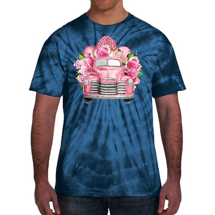 Spring Happy Easter Pink Vintage Truck Tie-Dye T-Shirt