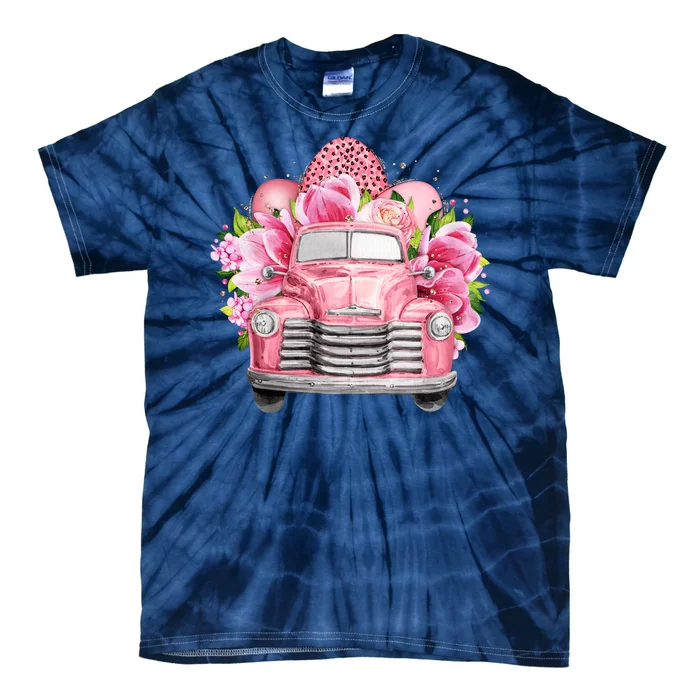 Spring Happy Easter Pink Vintage Truck Tie-Dye T-Shirt