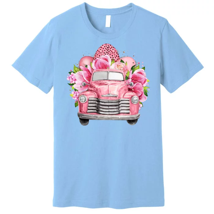 Spring Happy Easter Pink Vintage Truck Premium T-Shirt