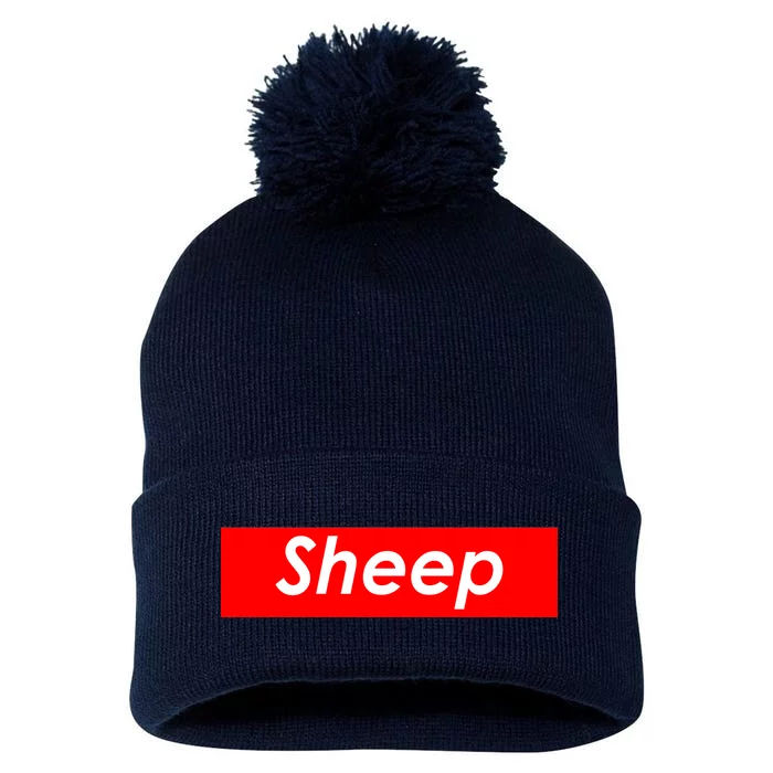 Sheep Red Box Logo Pom Pom 12in Knit Beanie