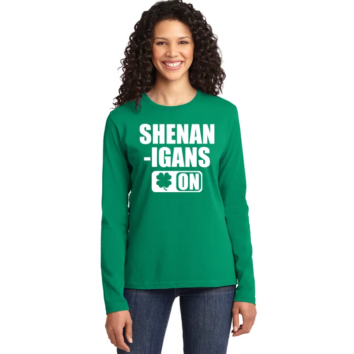 Shenanigans On Drink Mode St. Patrick's Day Clover Ladies Long Sleeve Shirt