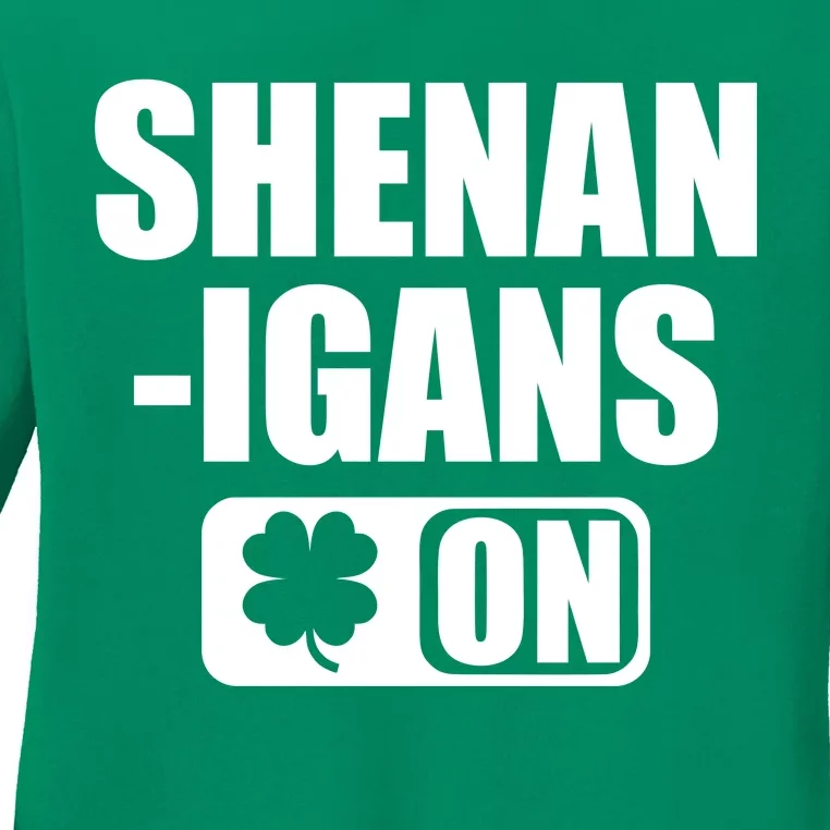 Shenanigans On Drink Mode St. Patrick's Day Clover Ladies Long Sleeve Shirt