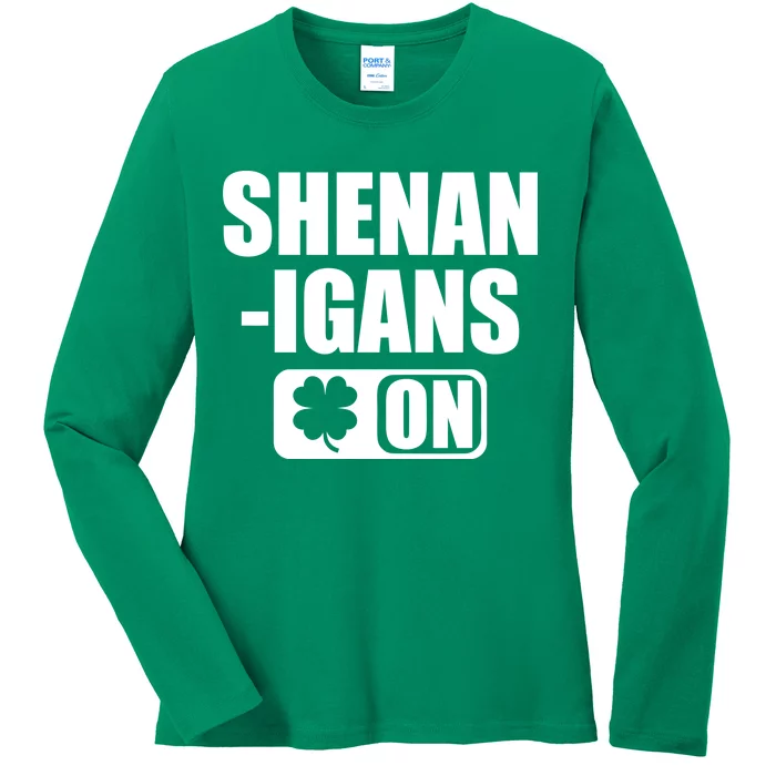 Shenanigans On Drink Mode St. Patrick's Day Clover Ladies Long Sleeve Shirt