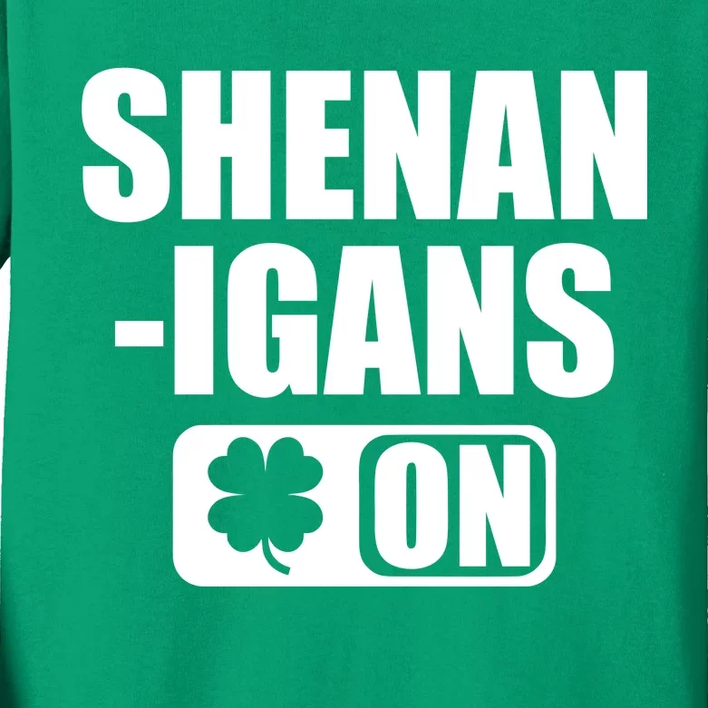 Shenanigans On Drink Mode St. Patrick's Day Clover Kids Long Sleeve Shirt