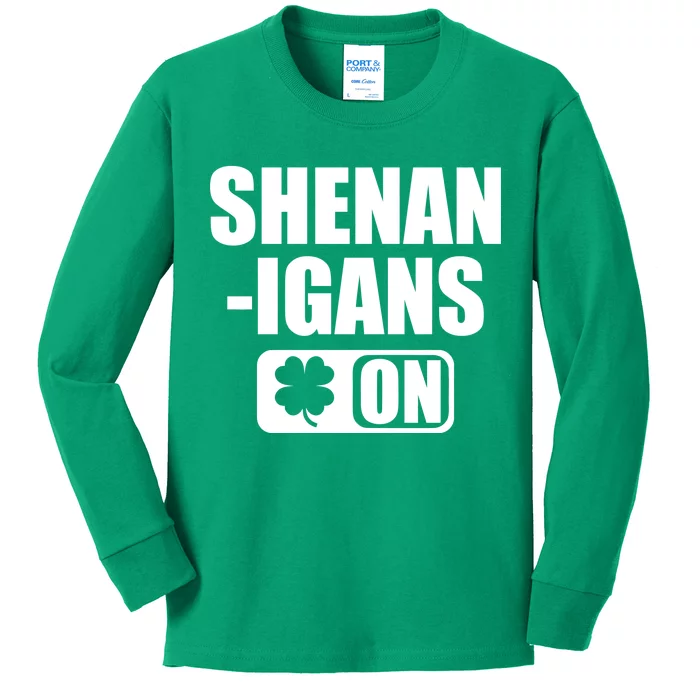 Shenanigans On Drink Mode St. Patrick's Day Clover Kids Long Sleeve Shirt