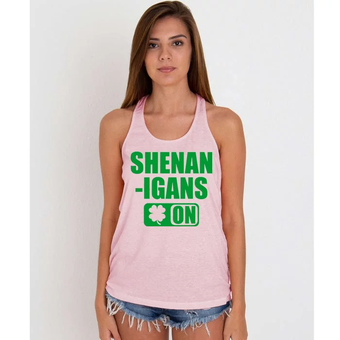 Shenanigans On Drink Mode St. Patrick's Day Clover Women's Knotted Racerback Tank