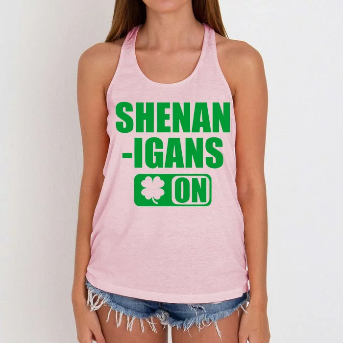 Shenanigans On Drink Mode St. Patrick's Day Clover Women's Knotted Racerback Tank