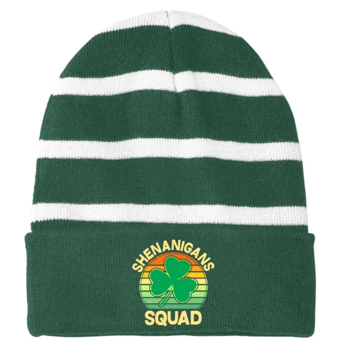 Shenanigans Squad Shamrock St Patricks Day Striped Beanie with Solid Band