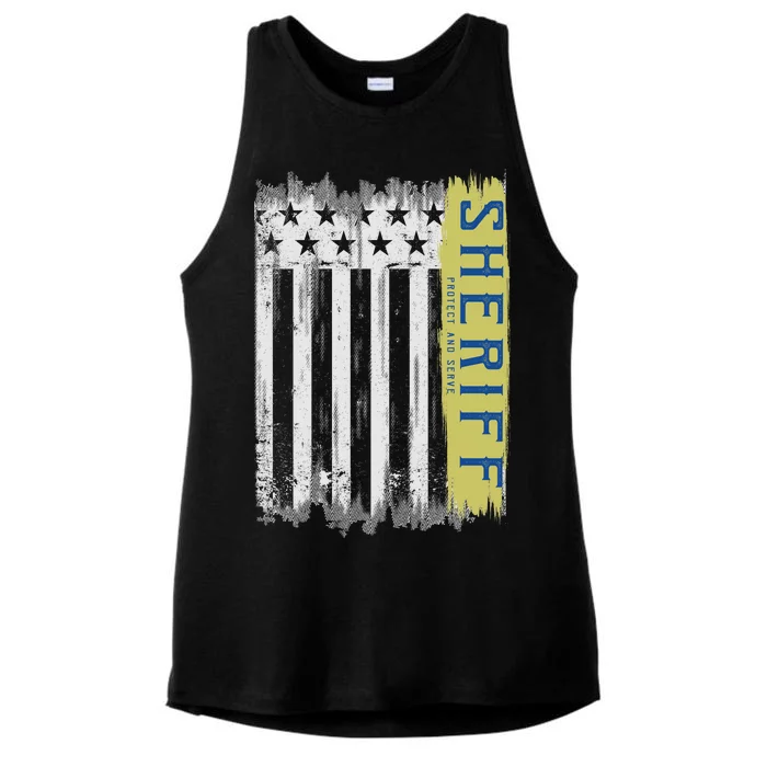 Sheriff American Flag Protect And Serve Ladies Tri-Blend Wicking Tank