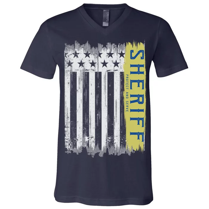 Sheriff American Flag Protect And Serve V-Neck T-Shirt