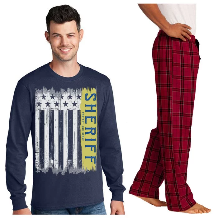 Sheriff American Flag Protect And Serve Long Sleeve Pajama Set