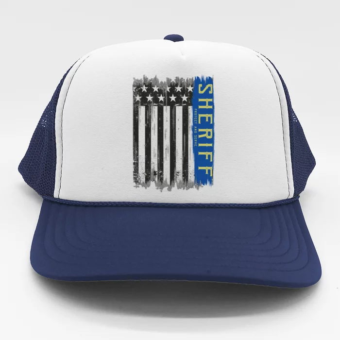 Sheriff American Flag Protect And Serve Trucker Hat